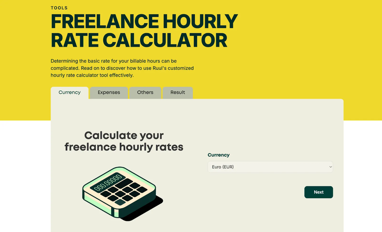Screenshot of Ruul's freelance hourly rate calculator